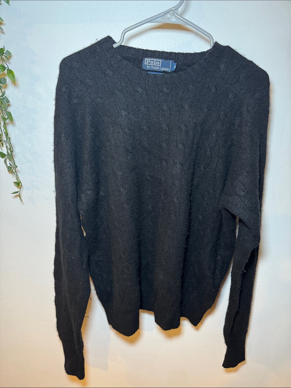 Polo by Ralph Lauren Black Cable-Knit Crew 100% cashmere Sweater